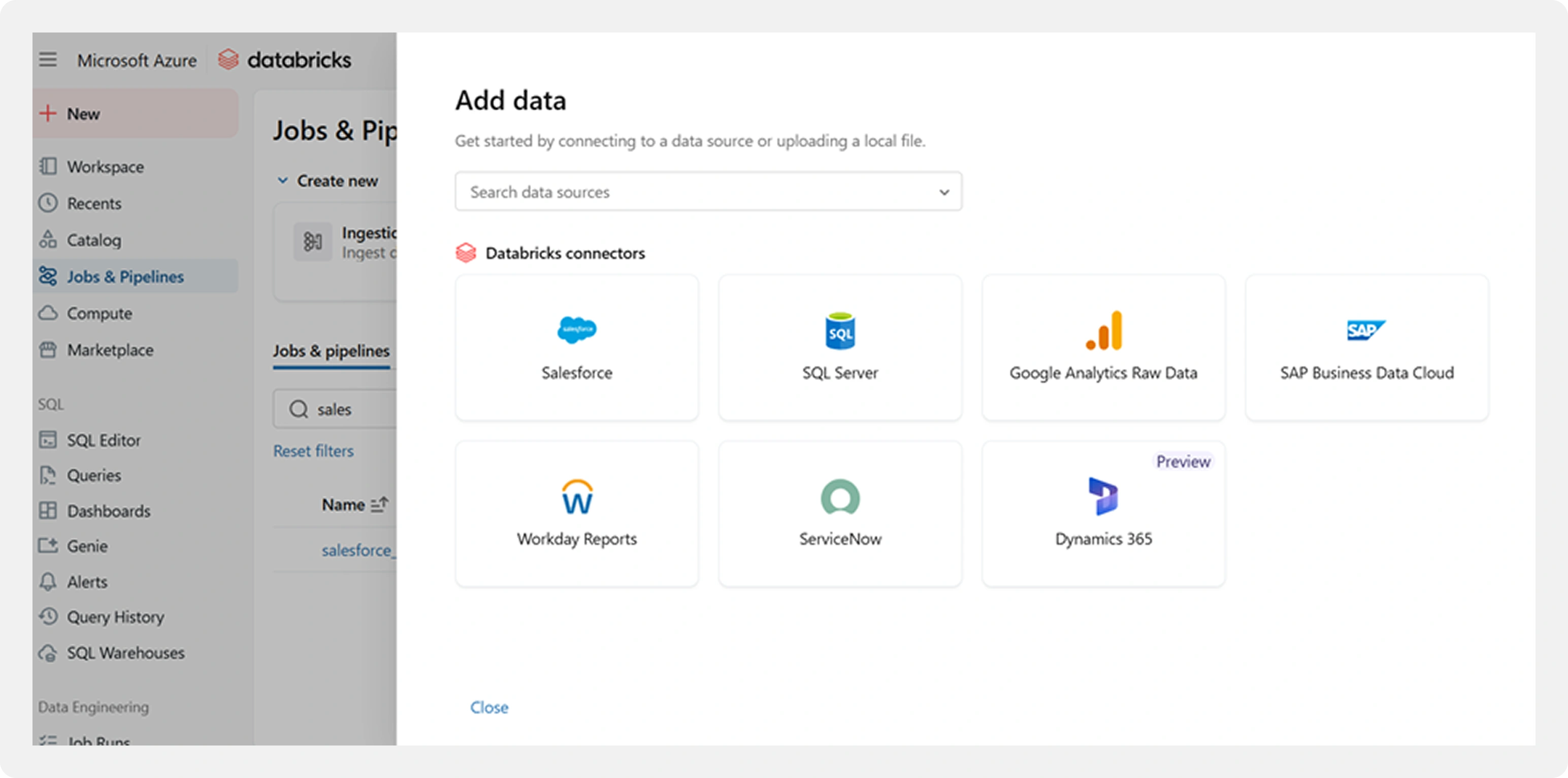 Databricks native connectors UI