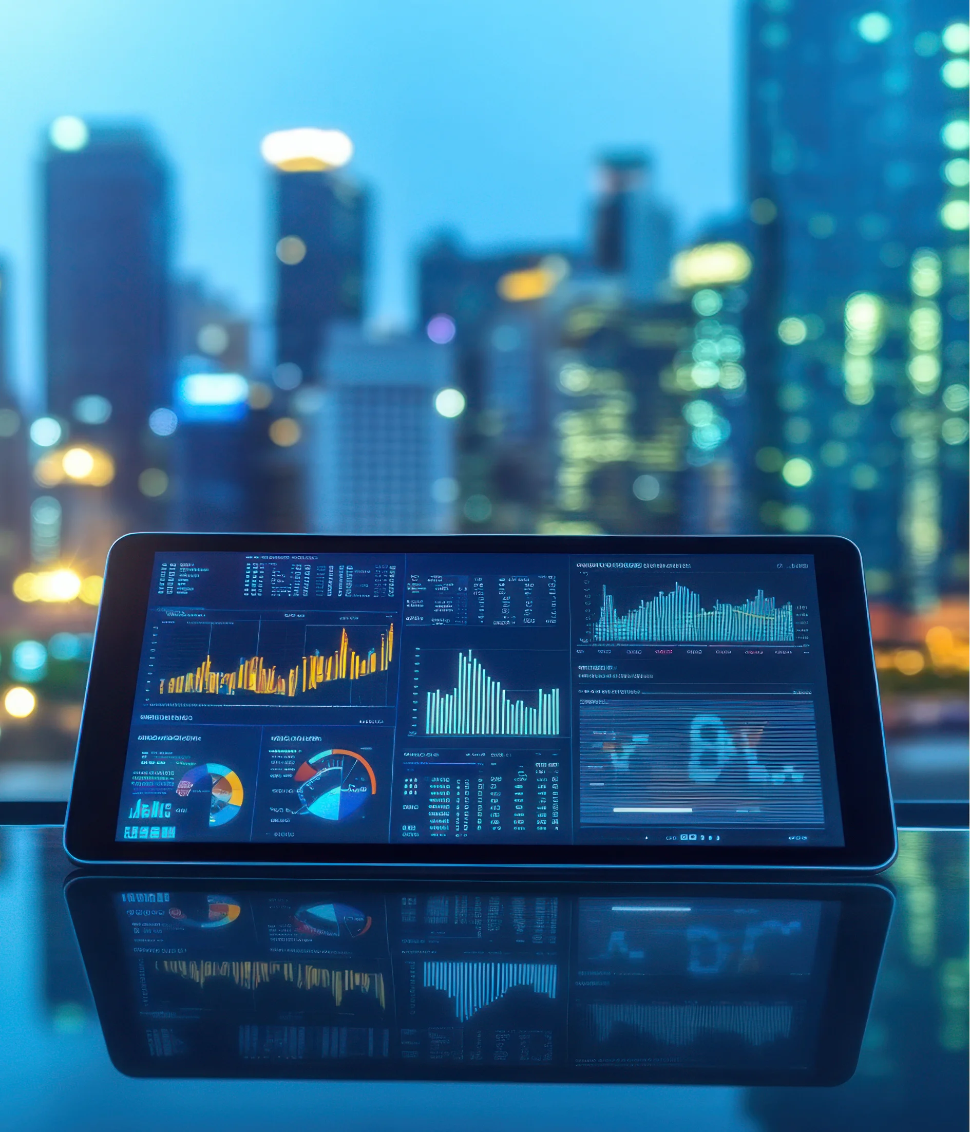 Financial analytics dashboard on a tablet